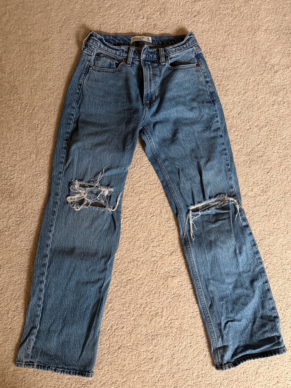 Abercrombie & Fitch Blue Ripped Straight-Leg Baggy Jeans - size 24 petite